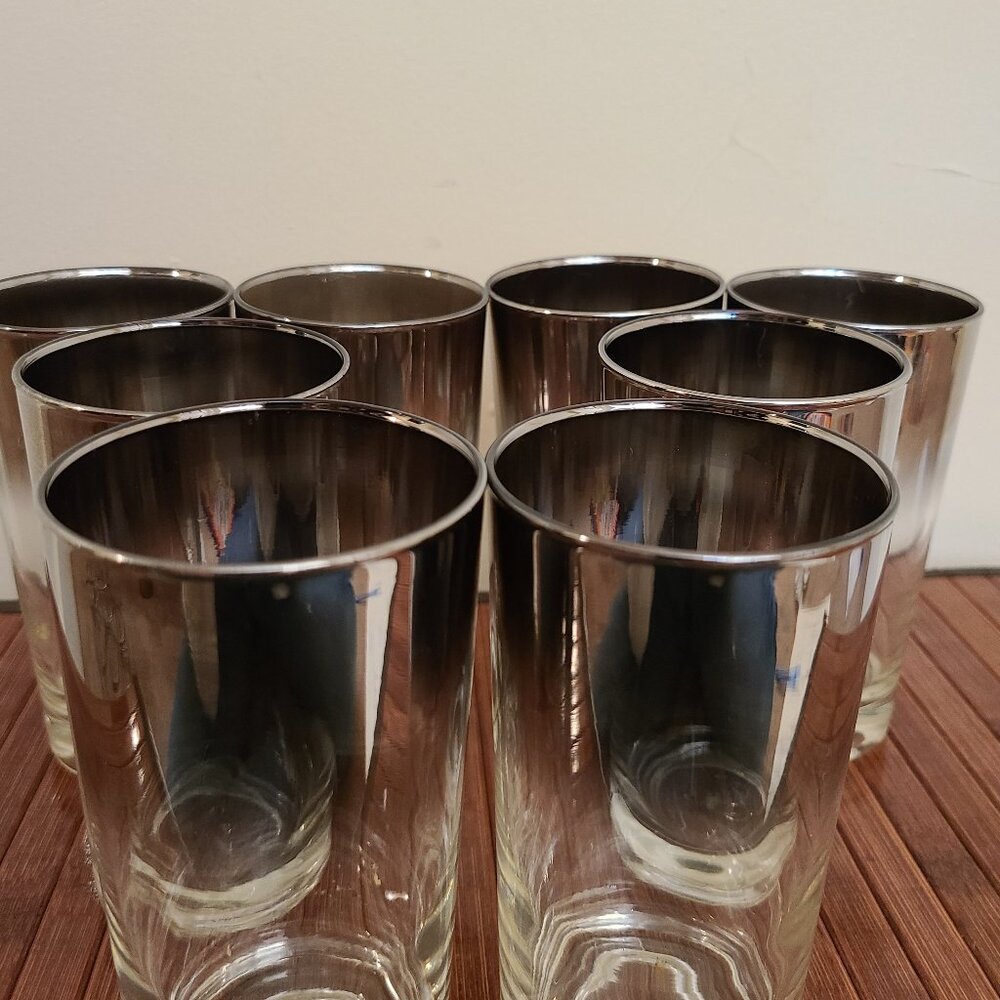MCM Dorothy Thorpe Style Silver Fade Cocktail (8) Glasses/ Caddy/ Ice Bucket - Picture 11 of 12
